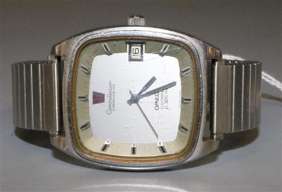 A gentlemans early 1970s stainless steel Omega Constellation Electronic F300 Hz wrist watch,